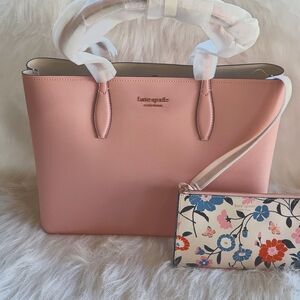 KATE SPADE NWT Large tote and wristlet set coral gable blush pink floral‎